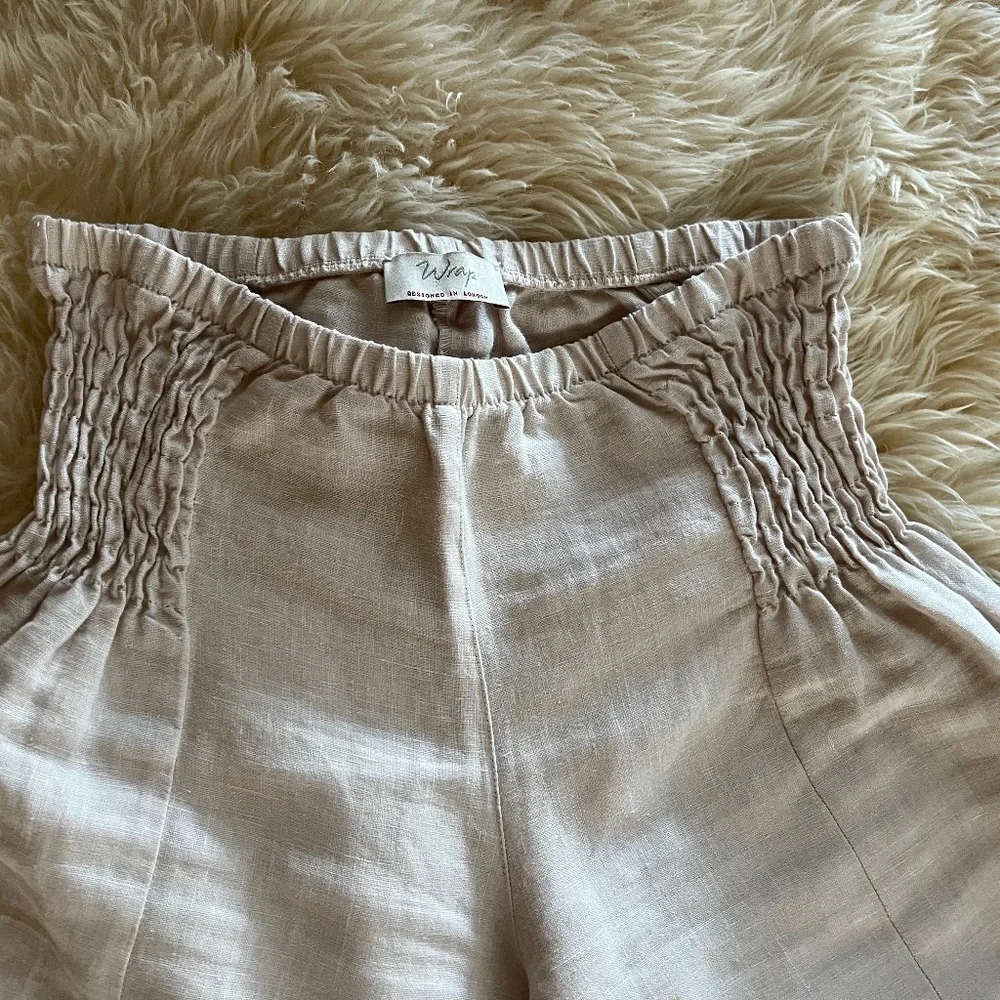 Wrap London linen smocked side wide leg pants size 2/4 - Picture 4 of 5